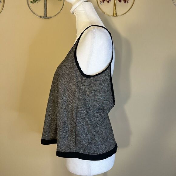 Tildon Ripple Textured Gray / Silver Semi Sheer Tank Top Black Trim Deep V XS - Picture 2 of 10